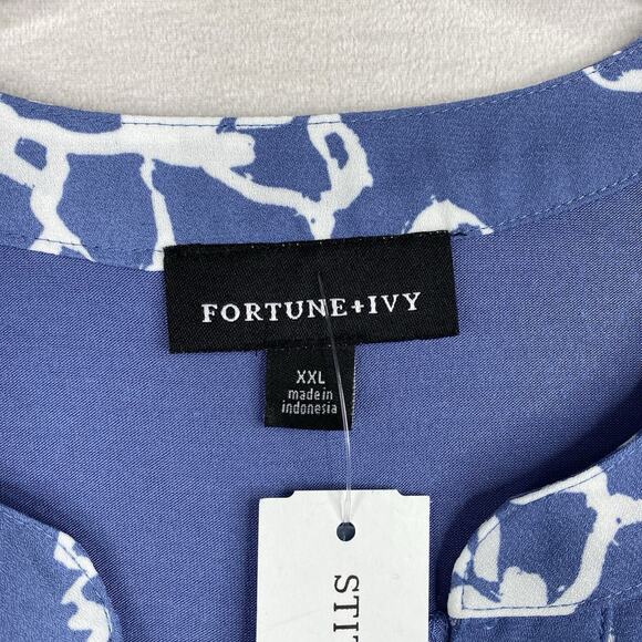 Fortune + Ivy Stitch Fix Women 2XL Top Blue Floral Boho Tie Neck Pullover NWT - Picture 5 of 10